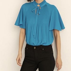 Aqua Capri Pleated Blouse